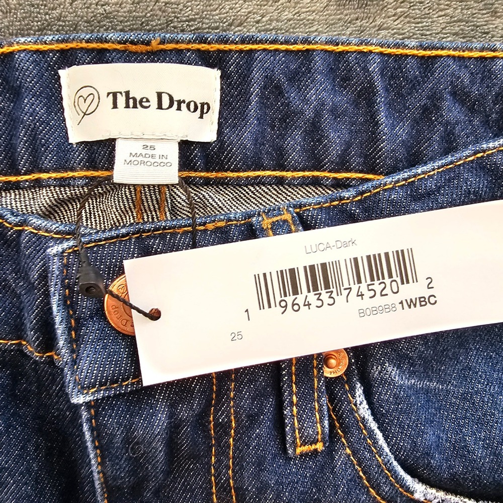 The Drop Women's‎ Luca Dark Wash Ripped Knee High Waist Straight Leg Jeans - Picture 4 of 7